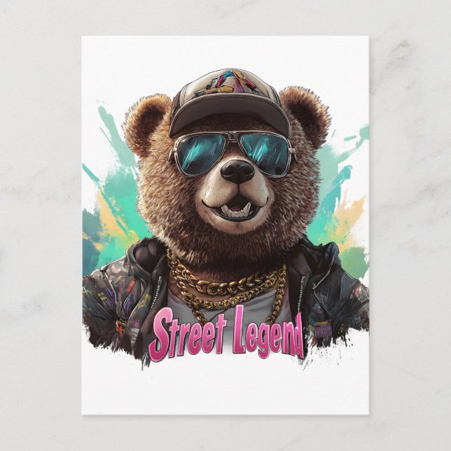 Street Legend Bear - Cool Grafikdesign Vykort (Framsida)