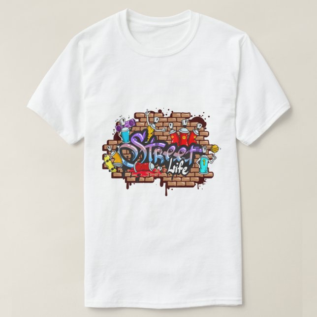 Street Life Graffiti Art Färg Wall T Shirt (Design framsida)