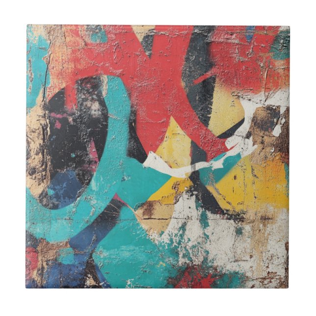 Street Mural with Layered Drips & Urban Color (3) Kakelplatta (Framsidan)