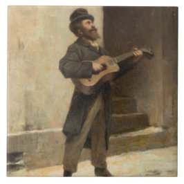 Street Musician With a Guitar (av Gerolamo Induno) Kakelplatta