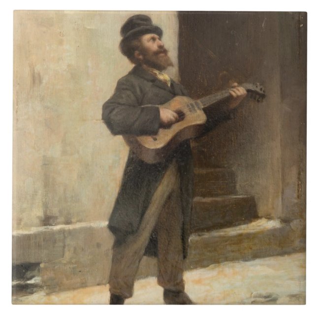 Street Musician With a Guitar (av Gerolamo Induno) Kakelplatta (Framsidan)