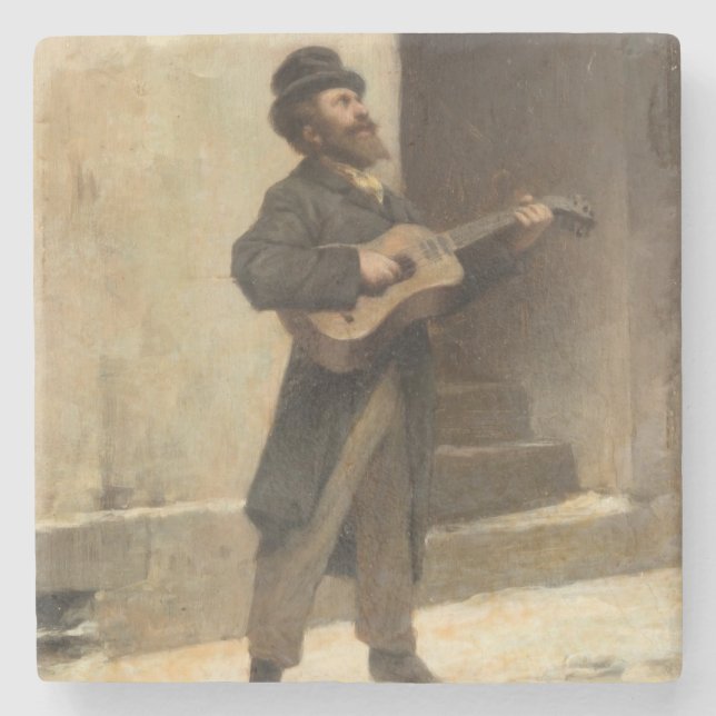 Street Musician With a Guitar (av Gerolamo Induno) Stenunderlägg (Framsidan)