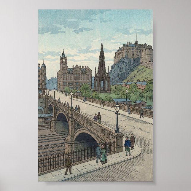 Street of Edinburgh Old Town Japanese Woodblock Pr Poster (Framsidan)