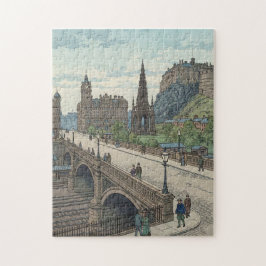 Street of Edinburgh Old Town Japanese Woodblock Pr Pussel