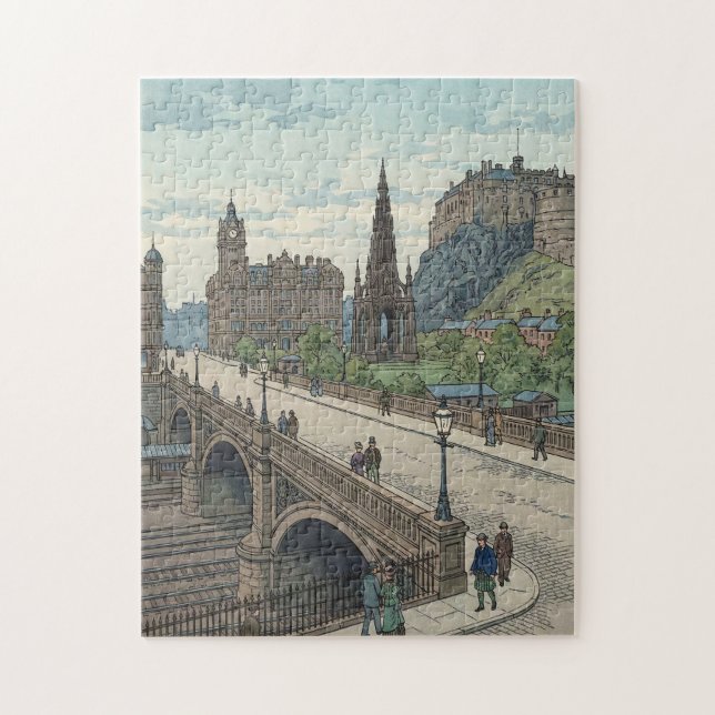 Street of Edinburgh Old Town Japanese Woodblock Pr Pussel (Vertikal)