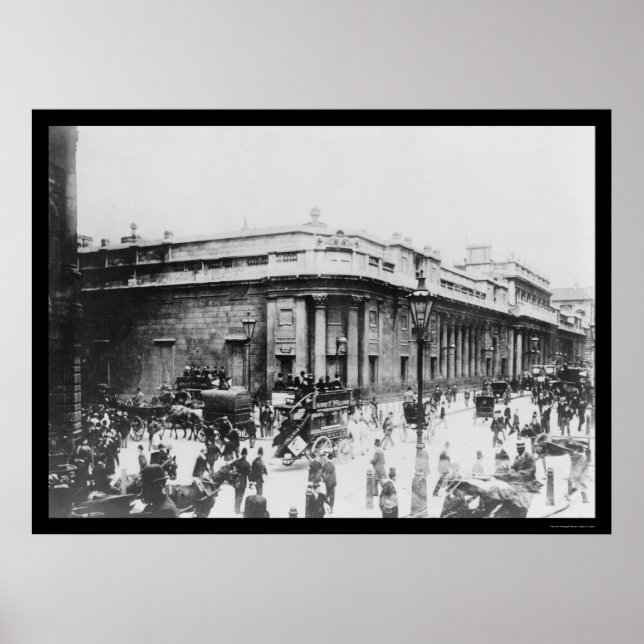 Street Scene på Bank of England i London 1914 Poster (Framsidan)