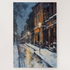 Street Scene Snowy Winter Evening Pussel