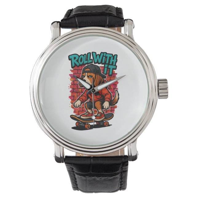 Street Stil Beagle Skateboarding Graffiti Art Armbandsur (Framsida)