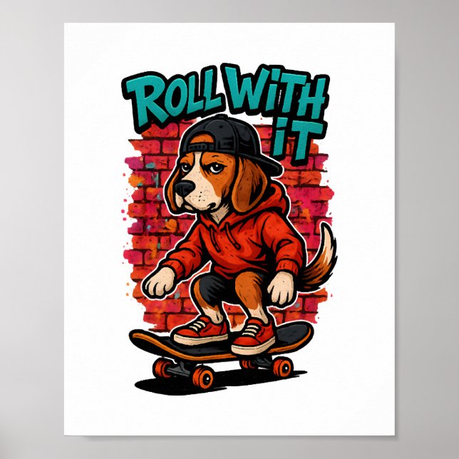 Street Stil Beagle Skateboarding Graffiti Art Poster (Framsidan)