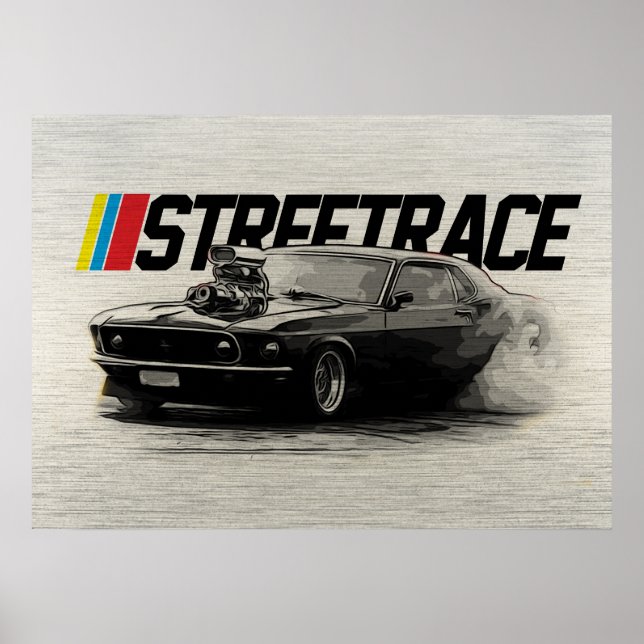 Street Tävling Muscle Car Supercharger Turbo Burno Poster (Framsidan)