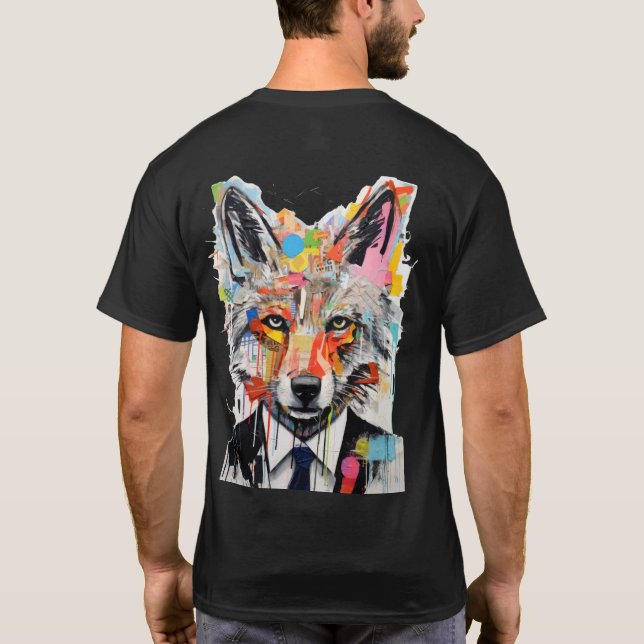 Street Wolf with Playful Cartoon Wolf Portrait T Shirt (Baksida)