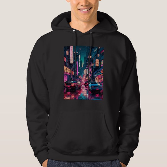 Streets of Tokyo Japan Night Scene With Lights - V Hoodie (Framsida)