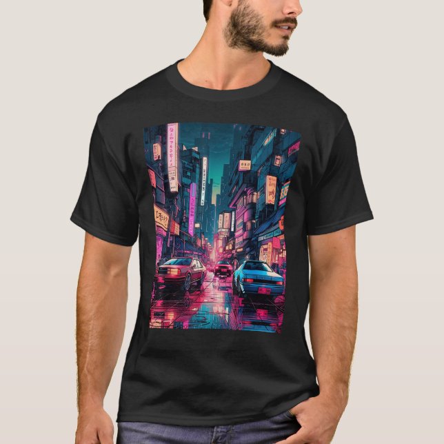 Streets of Tokyo Japan Night Scene With Lights - V T Shirt (Framsida)