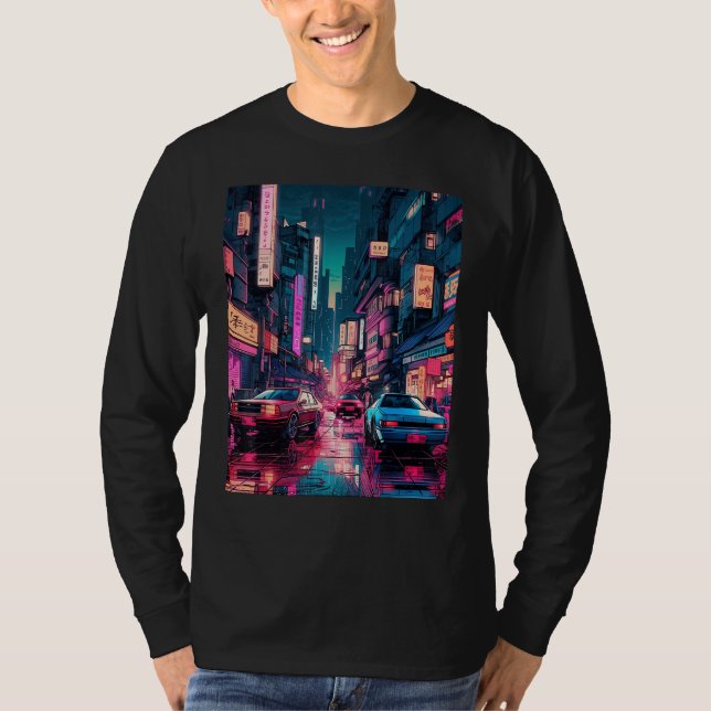Streets of Tokyo Japan Night Scene With Lights - V T Shirt (Framsida)