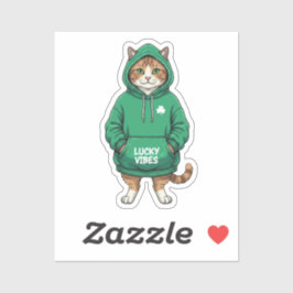 Streetwear Cat In Green Hoodie Lucky Vibes Sticker Klistermärken