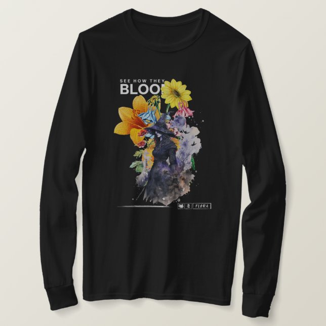 Streetwear Stil Fantasy Wich and blommigt Black T Shirt (Design framsida)