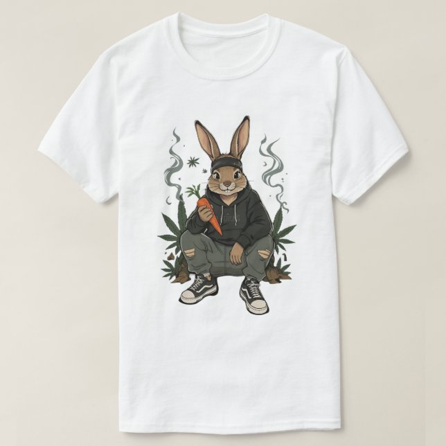 Streetwise Rabbit Smoking Art T Shirt (Design framsida)