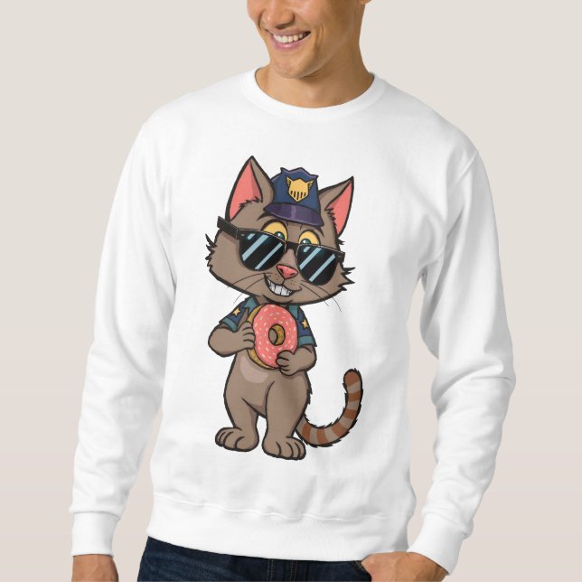 Streetwisser Police Cat - 90:s Tecknad Donut Cop Lång Ärmad Tröja (Framsida)