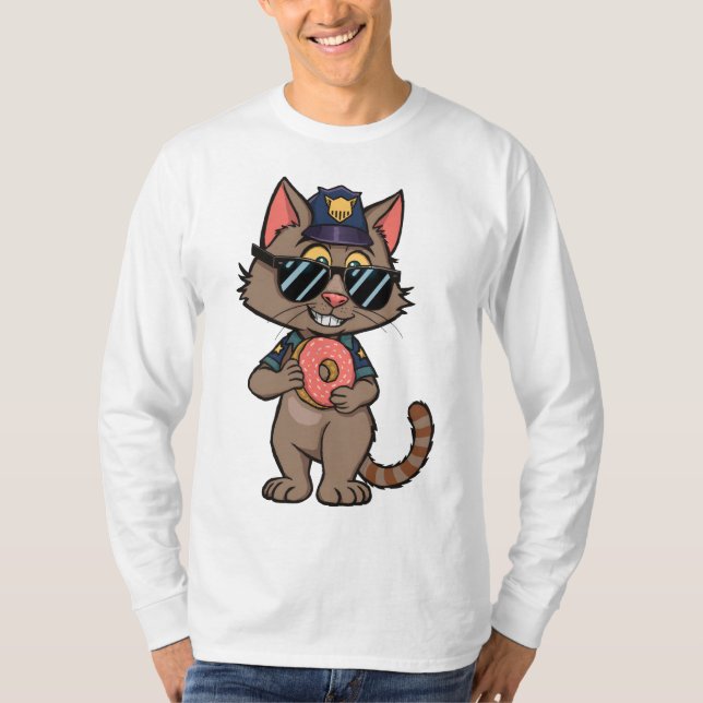 Streetwisser Police Cat - 90:s Tecknad Donut Cop T Shirt (Framsida)