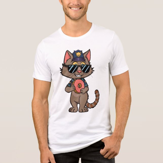 Streetwisser Police Cat - 90:s Tecknad Donut Cop T Shirt (Framsida)