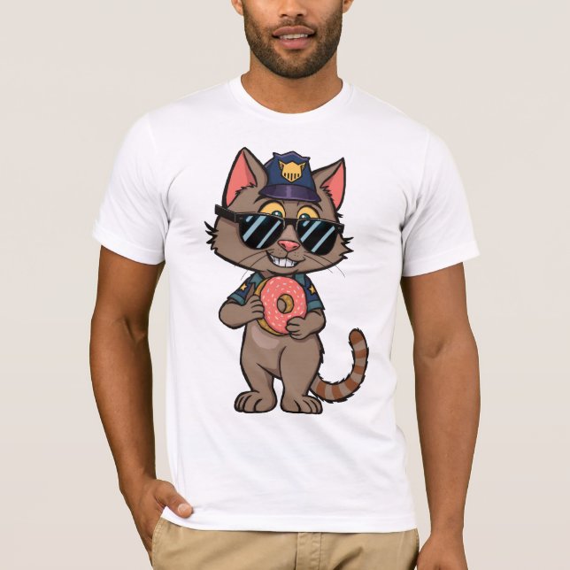 Streetwisser Police Cat - 90:s Tecknad Donut Cop T Shirt (Framsida)