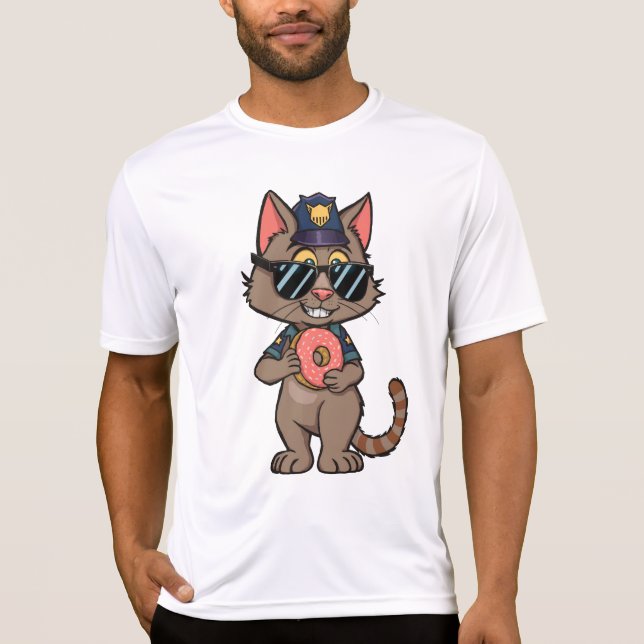 Streetwisser Police Cat - 90:s Tecknad Donut Cop T Shirt (Framsida)