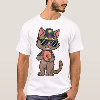 Streetwisser Police Cat - 90:s Tecknad Donut Cop T Shirt