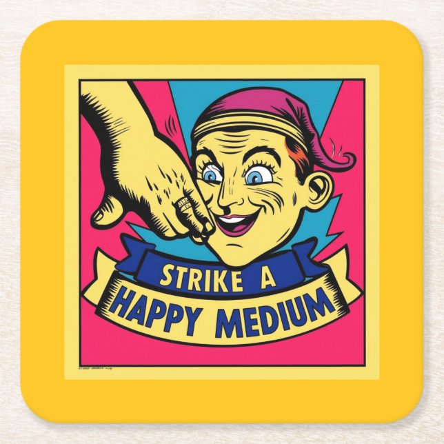 Strejka A Medium Lycklig Underlägg Papper Kvadrat (Framsidan)