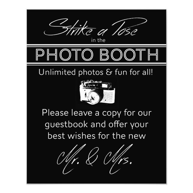 Strejka a Pose Booth Sign in Black Fototryck (Framsidan)
