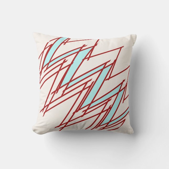 Strejka av mörk Red Squiggle Aqua Lightning Kudde (Framsida)