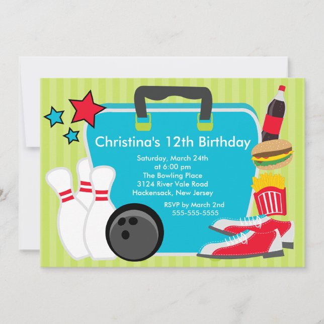 Strejka av Roligt Bowling Födelsedagsfest inbjudan (Framsida)