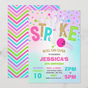 Strejka för Bowling-inbjudan Födelsedagsfest Inbjudningar