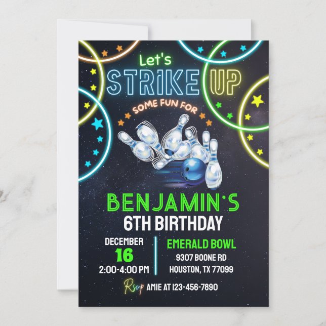 Strejka om inbjudan till Bowling Party-pojkar någo (Framsida)