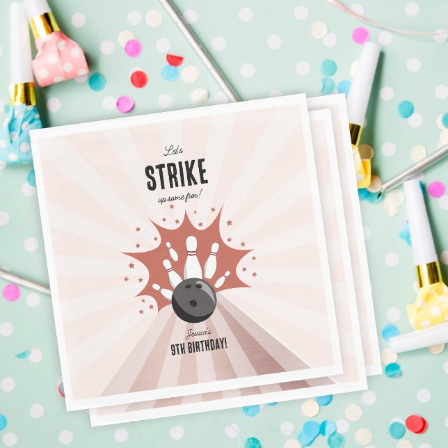 Strejka på födelsedagen Ro Guld Girl någon Roligt Pappersservett (Bowling Strike Up Some Fun Birthday Rose Gold Girl Napkins)