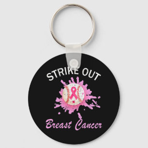 Strejka ut Breast Cancer Awareness Baseball Rosa R Nyckelring