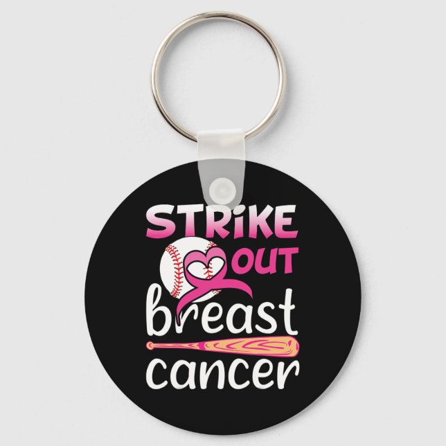 Strejka ut Breast Cancer Awareness Baseball Softba Nyckelring (Framsida)