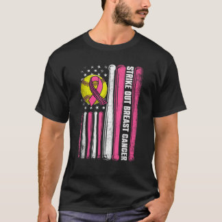 Strejka ut Breast Cancer Softball American Flagga T Shirt
