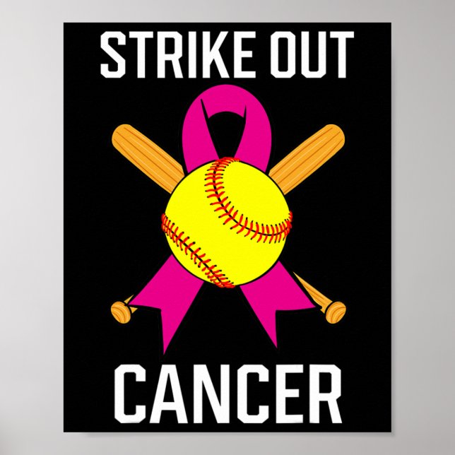 Strejka ut Cancer Softball Boll Rosa Ribbon Game C Poster (Framsidan)