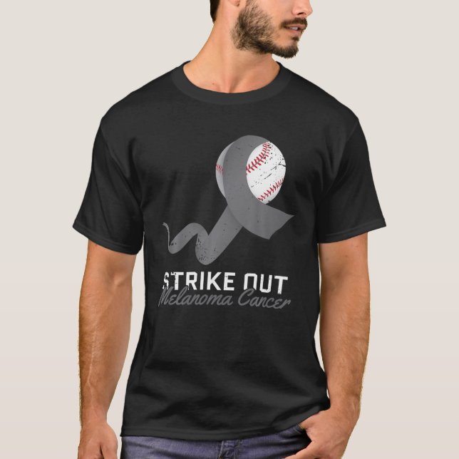 Strejka ut Melanom Cancer Baseball Ribbon Awarene T Shirt (Framsida)