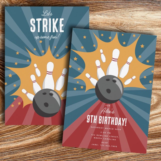 Strejkan Bowling Ball upp någon Roligt Barns födel Inbjudningar (Bowling Ball Strike Up Some Fun Kids Birthday Invitation)