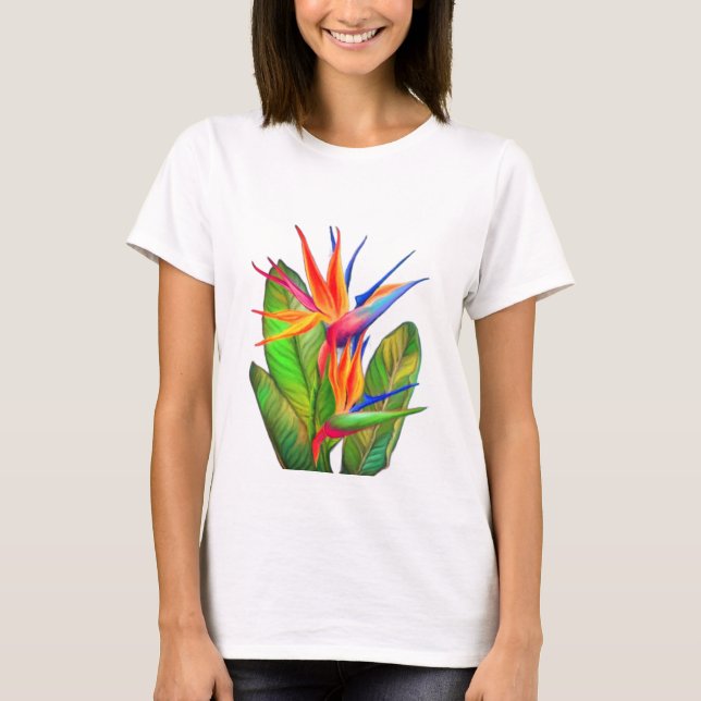 Strelitzia Bird of Paradise Flower T-Shirt (Framsida)
