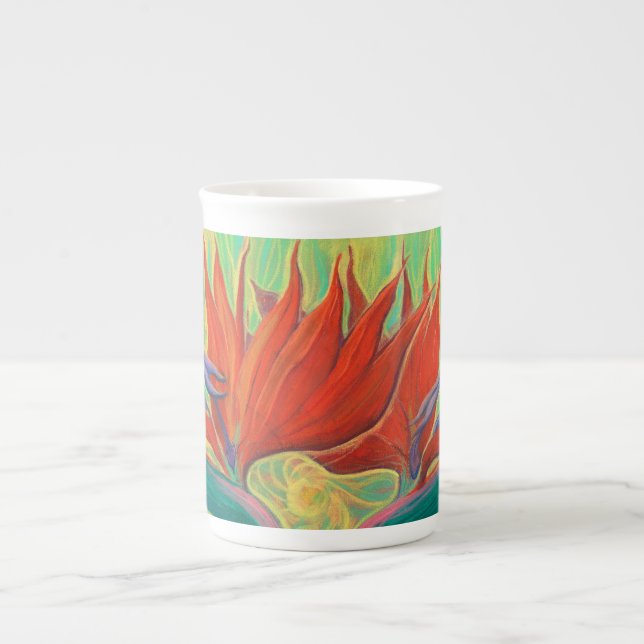 Strelitzia Bird of Paradise Tropical Flower Art Benporslin Mugg (Framsidan)