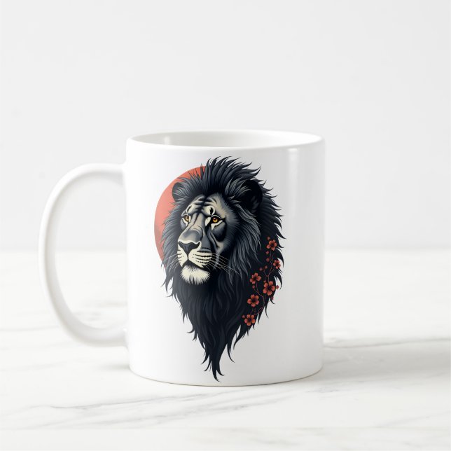Strength and delicacy united, a black lion kaffemugg (Vänster)
