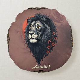 Strength and delicacy united, a black lion rund kudde