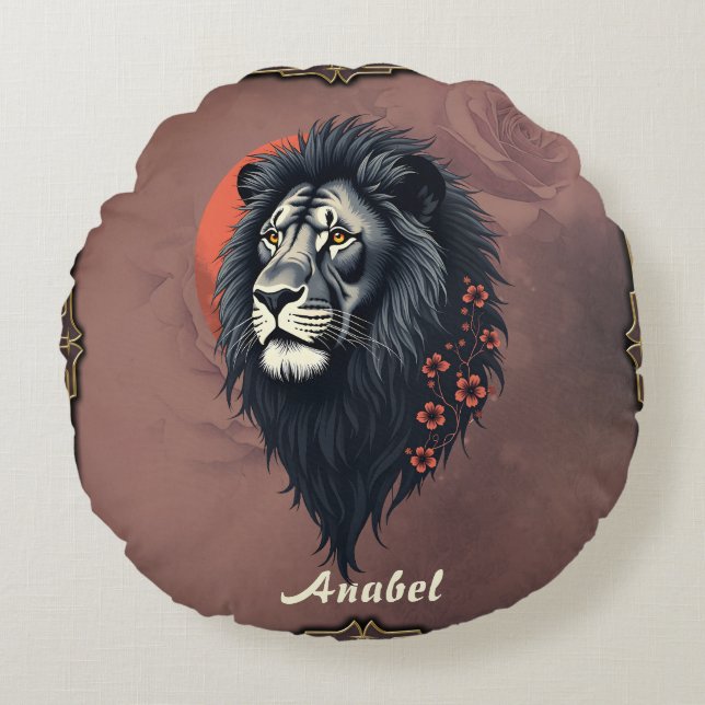 Strength and delicacy united, a black lion rund kudde (Framsidan)