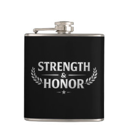 Strength and Honor Black Stainless Steel Hip Flask Fickplunta