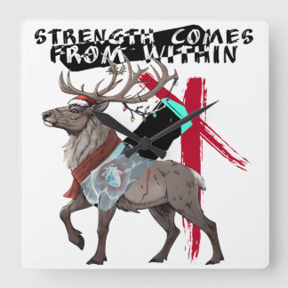 Strength Comes From Within Reindeer Fyrkantig Klocka