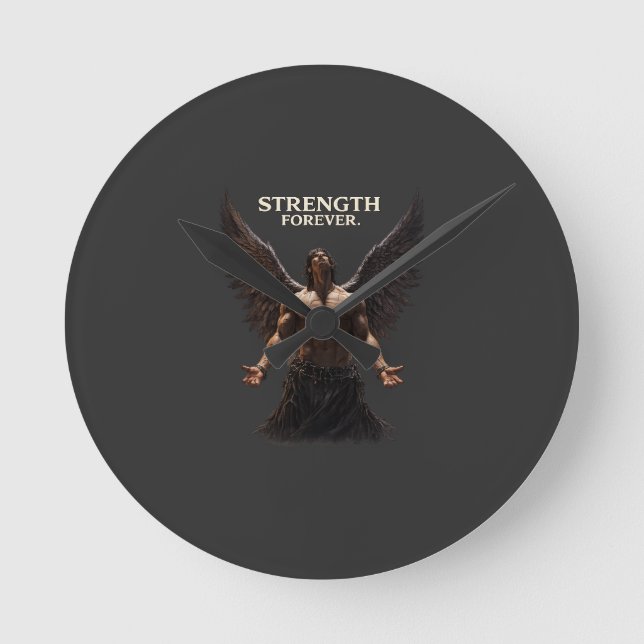 Strength Forever Dark Angel Design – Motivational  Rund Klocka (Framsida)