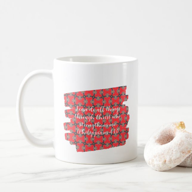 Strength Scripture Red Floral Pattern Kaffemugg (Med munk)