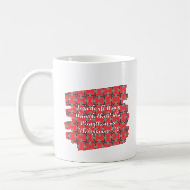 Strength Scripture Red Floral Pattern Kaffemugg (Vänster)